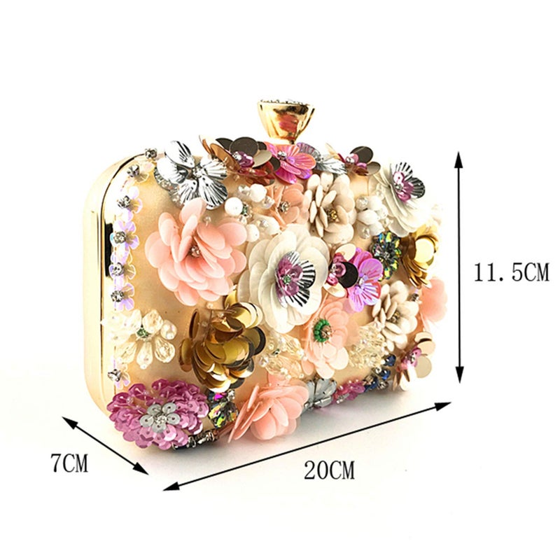 Lanpet Women Clutches Flower Evening Handbag Chain Strap Shoulder Bag Gold - Image 3